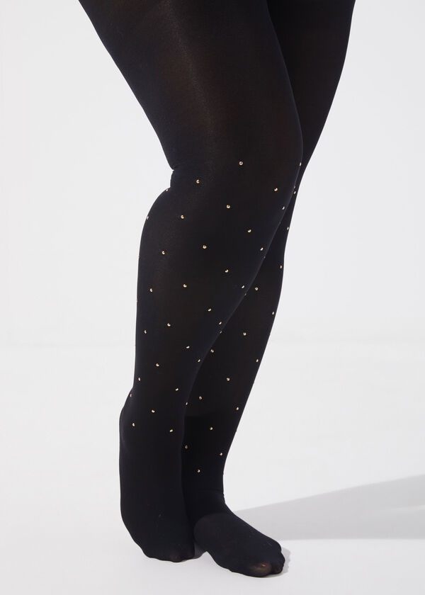 Beaded Opaque Footed Tights, Black image number 0