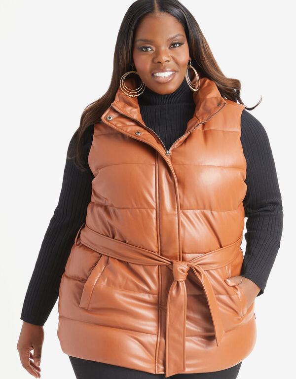 Levi Faux Leather Puffer Vest, Camel Taupe image number 0