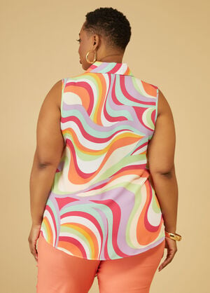 Tie Front Swirl Print Shirt, Multi image number 1