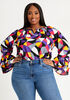 Abstract Keyhole Bell Sleeve Top, Sangria image number 2
