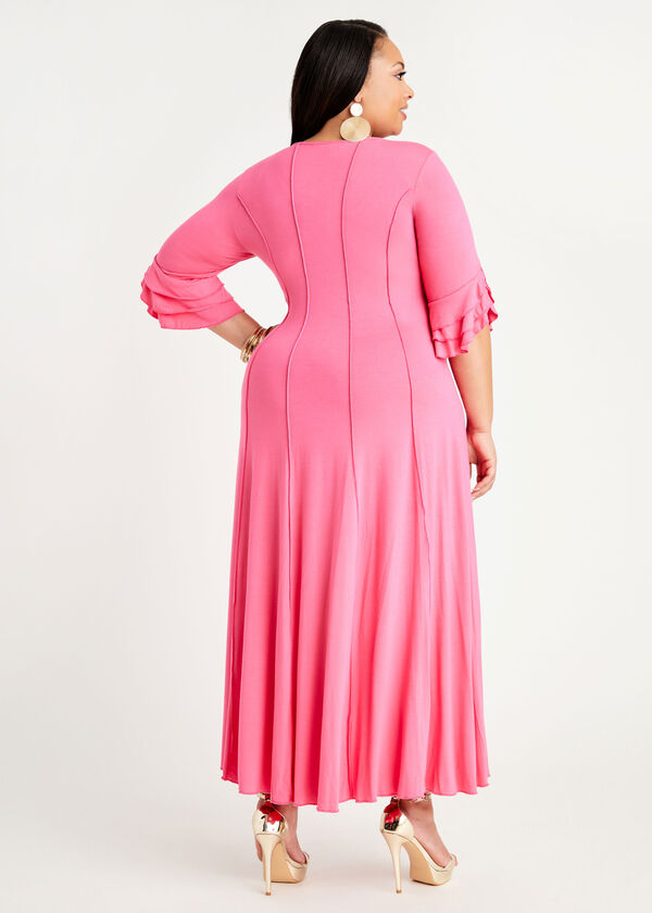 Short Seamed Keyhole Maxi Dress, Fandango Pink image number 1