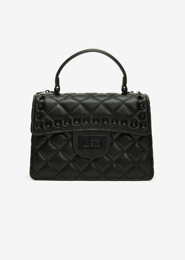 Quilted Faux Leather Satchel, Black image number 0