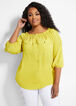 Chiffon Button Detail Peasant Top, Warm Olive image number 0