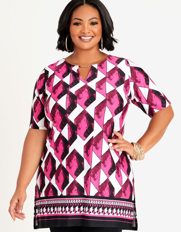 Chain Embellished Printed Tunic, Fuchsia Red image number 0