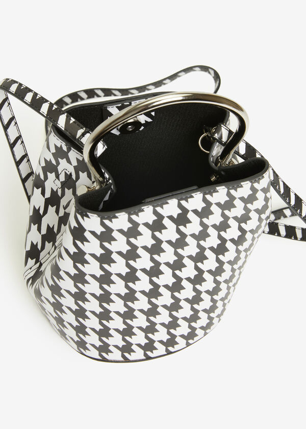 Houndstooth Faux Leather Bucket Bag, Black Combo image number 2