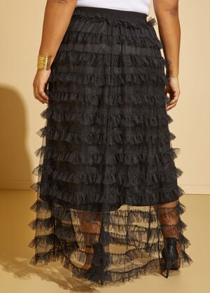 Tiered Tulle Maxi Skirt, Black image number 1