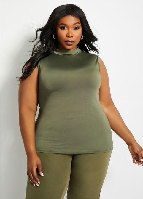 Plus Size Mock Neck Fitted Knit Tank Top image number 0