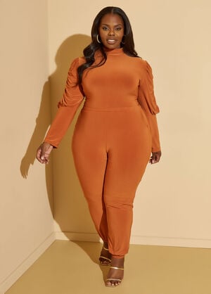 Ruched Joggers Jumpsuit, Rust image number 0