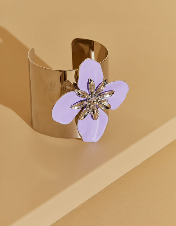 Silver Tone Flower Cuff, Digital Lavendar image number 1