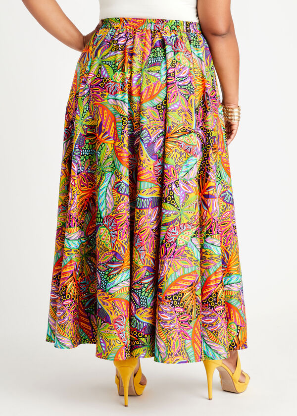 Tie Front Tropical Maxi Skirt, Multi image number 1