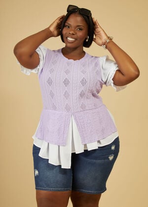 Textured Knit Layered Top, Viola image number 0