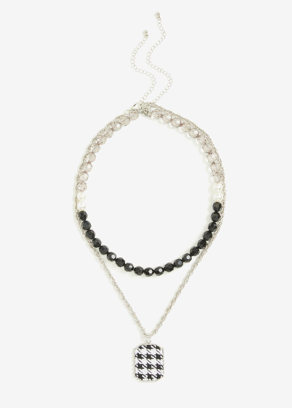 Layered Houndstooth Bead Necklace, Black image number 0