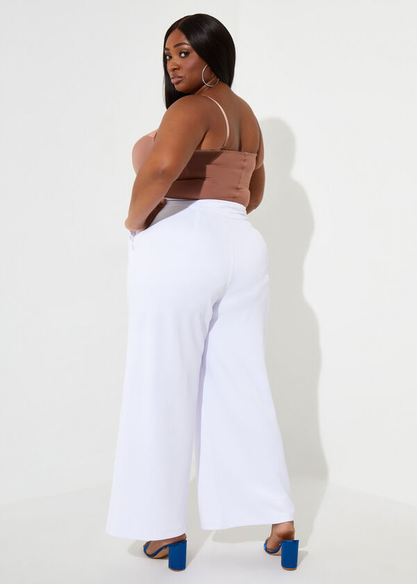 High Waist Wide Leg Trousers, White image number 1