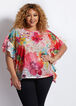 Floral Sheer Striped Ruffle Top, Multi image number 0