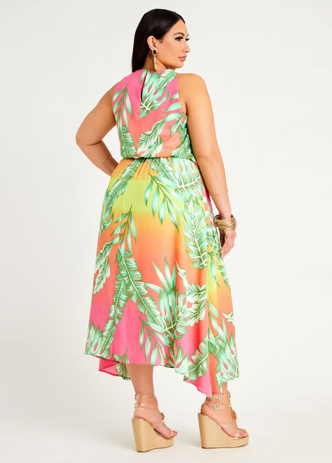 Tall Ombre Palm Leaf Halter Maxi, Multi image number 1