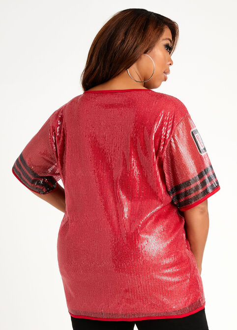 Sequin Blessed Mesh Jersey Top, Chili Pepper image number 1
