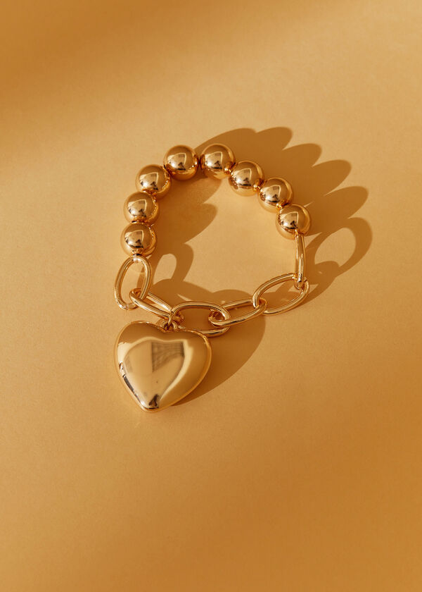 Heart Charm Stretch Bracelet, Gold image number 0