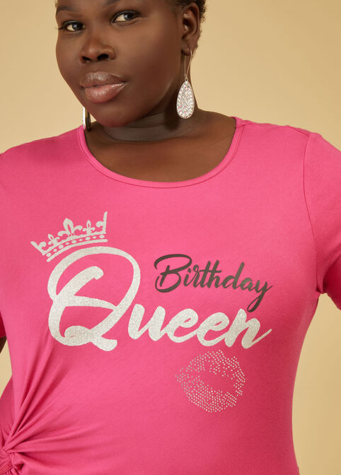 Birthday Queen Graphic Duster Tee, Pink Peacock image number 2