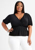Puff Short Sleeve Wrap Knit Top, Black image number 0