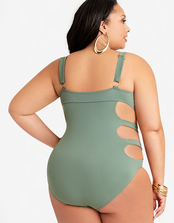 Fit4U Cutout One Piece Swimsuit, Olive image number 1