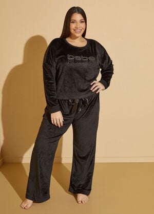 Bebe Velour Pajama Set, Black image number 0