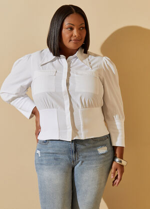 Paneled Cotton Blend Shirt, White image number 0