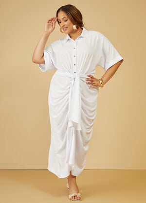 Gathered Midaxi Shirtdress, White image number 0