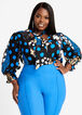Tall Patchwork Print Tie Neck Blouse, Strong Blue image number 2