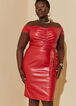 Ruched Faux Leather Bodycon Dress, Red image number 3