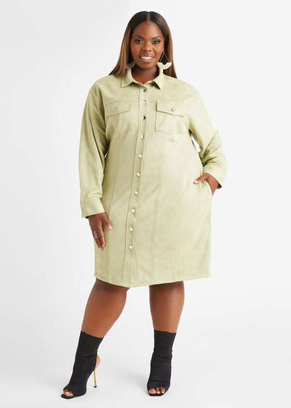 Faux Suede Shirtdress, Green image number 0