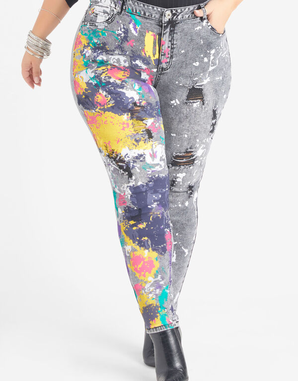 Distressed Painted Skinny Jeans, Acid image number 0