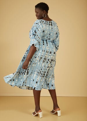 Batik Print Faux Wrap Dress, Dusk Blue image number 1