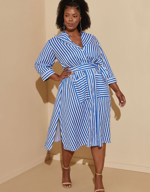Striped Woven Midi Shirtdress, Lapis Blue image number 0