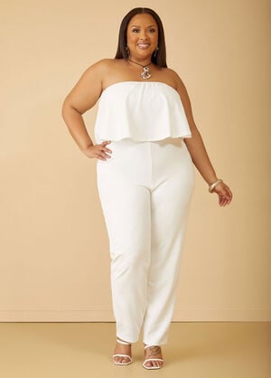 Strapless Flounced Jumpsuit, White image number 0