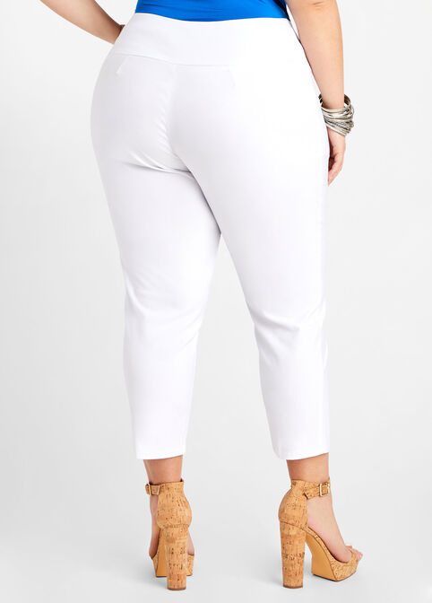 Wide Band High Waist Pull On Capris, White image number 1