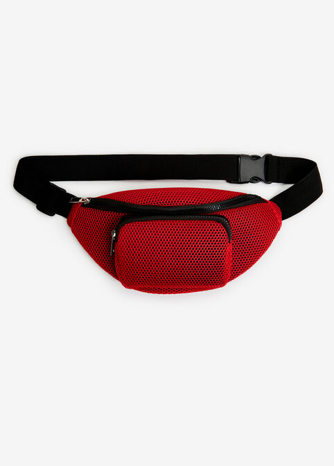 Mesh Colorblock Fanny Pack, Tango Red image number 0