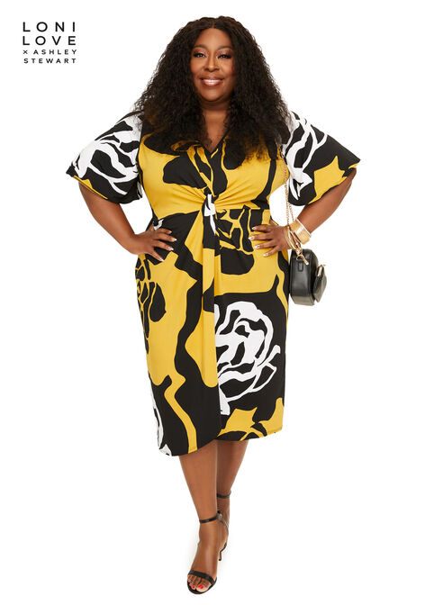 Abstract Knot Front Hi Lo Dress, Nugget Gold image number 0
