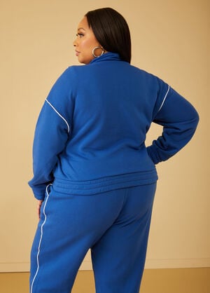 Piped Fleece Pullover, Royal Blue image number 1