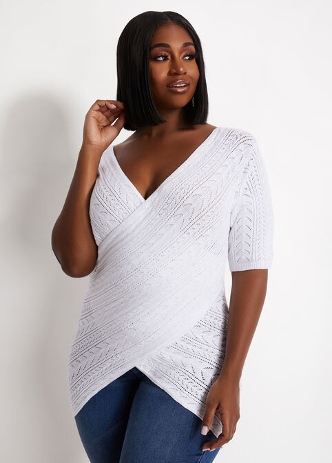 Plus Size Pointelle Crossover Reversible Elbow Sweater image number 0