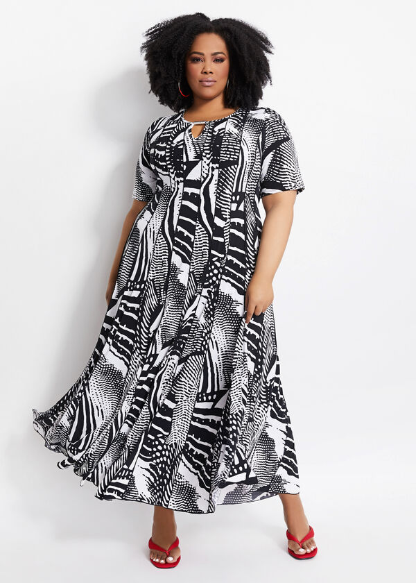 Plus Size Abstract Keyhole Bar Neck Stretchy Maxi Summer Dresses