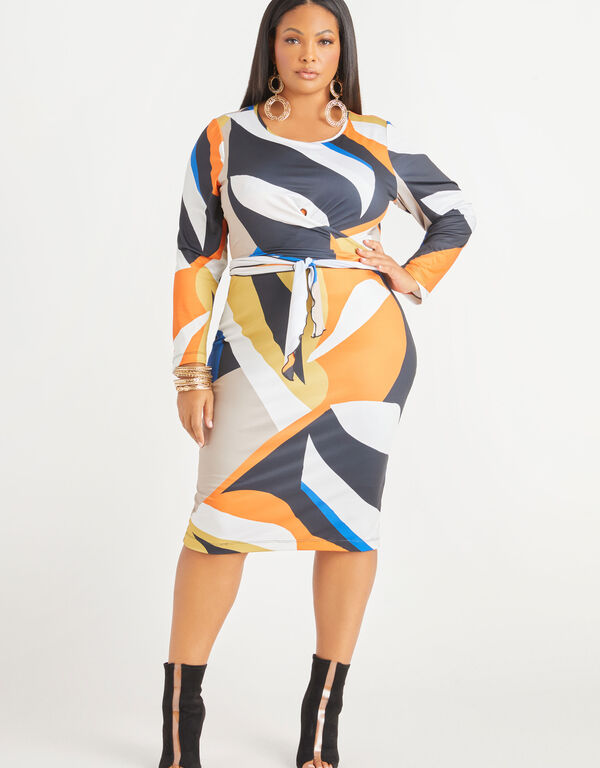 Printed Wrap Bodycon Dress, Multi image number 0