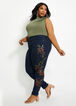 Floral Embroidery High-Waist Skinny, Blue image number 2