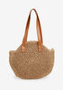 Faux Leather Trimmed Straw Bag, Natural image number 1