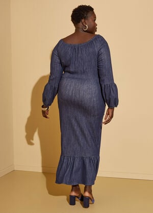 Flounced Denim Maxi Dress, Denim Blue image number 1