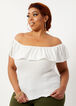Plus Size Knit Smocked Flounce Ruffle Off The Shoulder Summer Tops image number 0