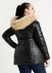 Quilted Faux Fur Trim Hooded Coat, Black image number 1
