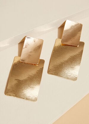 Hammered Square Clip On Earrings, Gold image number 0