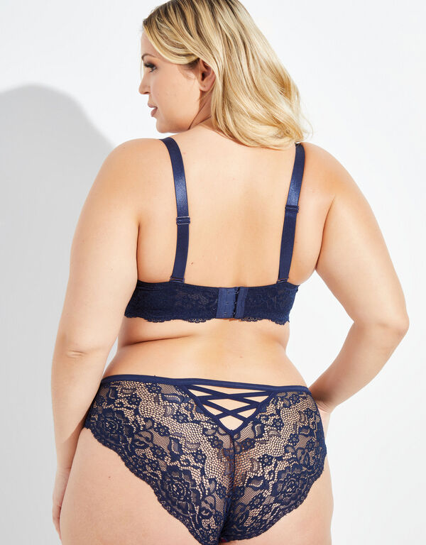 Floral Micro & Lace Plunge Bra, Navy image number 1