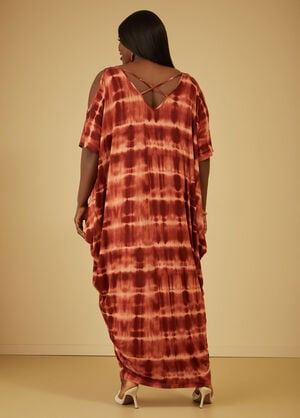 Cold Shoulder Tie Dyed Maxi Dress, Burnt Henna image number 1