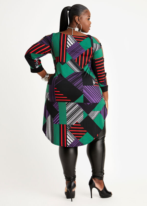 Abstract Cutout Sleeve Duster Top, Multi image number 1